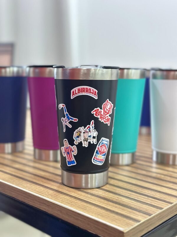 Vaso térmico con abridor + stickers albirrojo