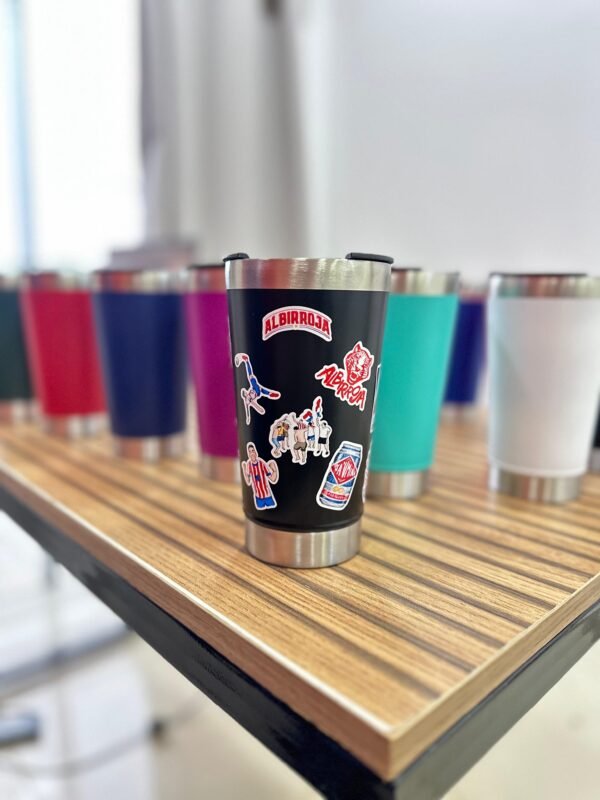 Vaso térmico con abridor + stickers albirrojo