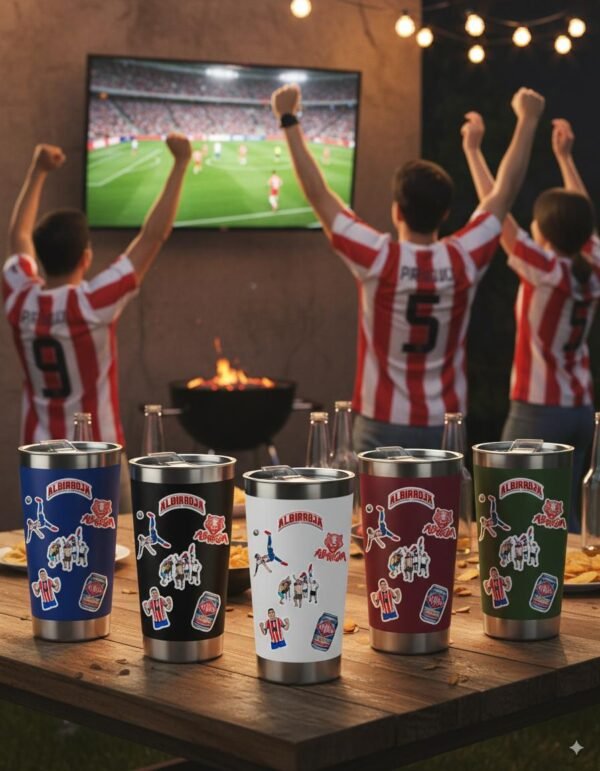 Vaso térmico con abridor + stickers albirrojo