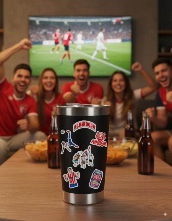 Vaso térmico con abridor + stickers albirrojo
