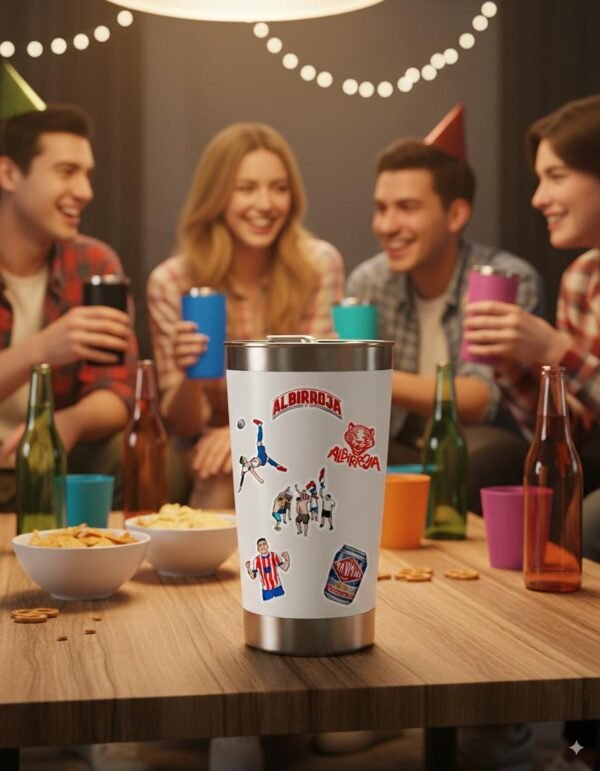 Vaso térmico con abridor + stickers albirrojo